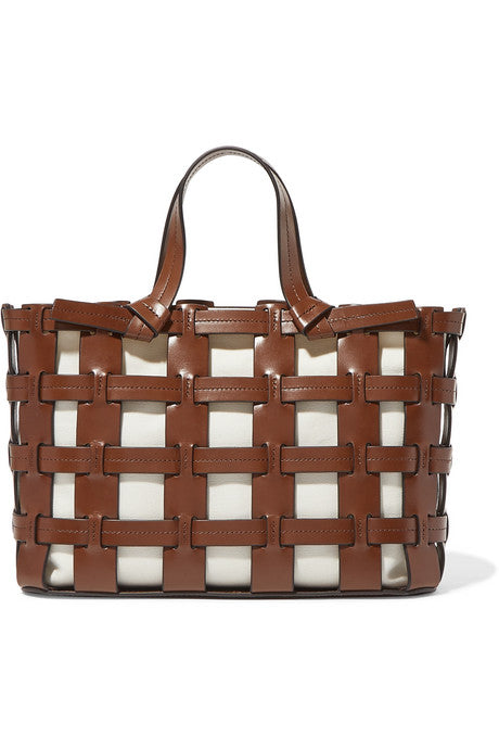 Frances caged leather and canvas tote