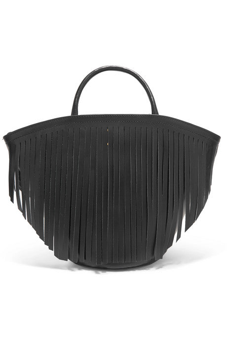 Fringed leather tote