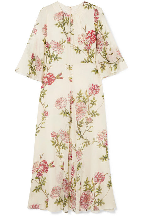 Ruffled floral-print silk-chiffon midi dress