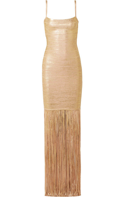 Fringed metallic coated-bandage gown