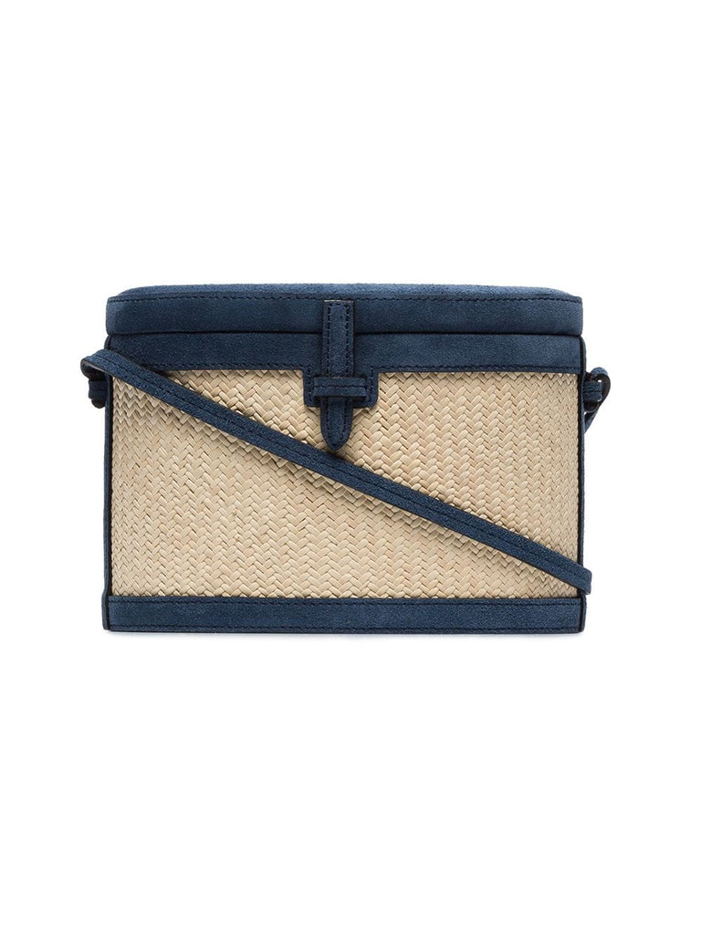 blue Trunk straw suede box bag