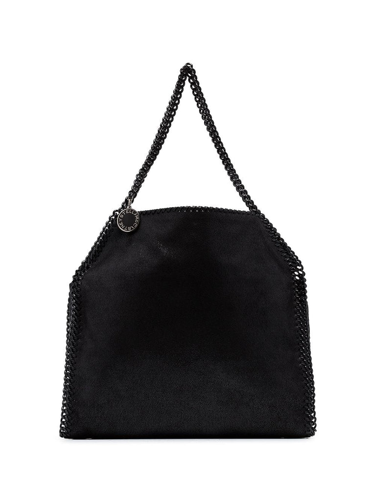 black Falabella chain detail faux leather shoulder bag