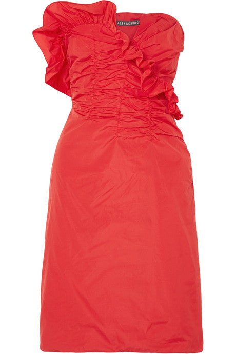 Ruffled ruched taffeta dress