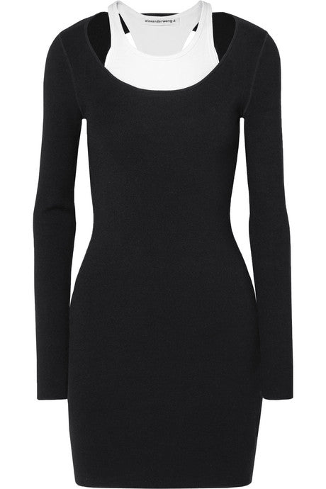 Layered ribbed stretch-jersey mini dress