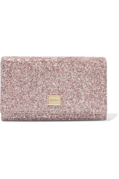 Lizzie glittered leather clutch