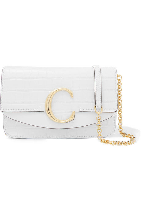 Chloé C mini leather-trimmed croc-effect shoulder bag