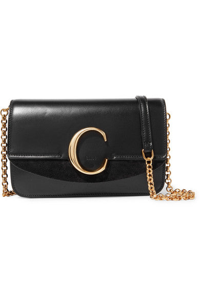 Chloé C mini suede-trimmed leather shoulder bag