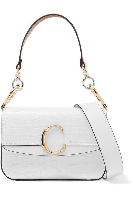 Chloé C small leather-trimmed croc-effect shoulder bag