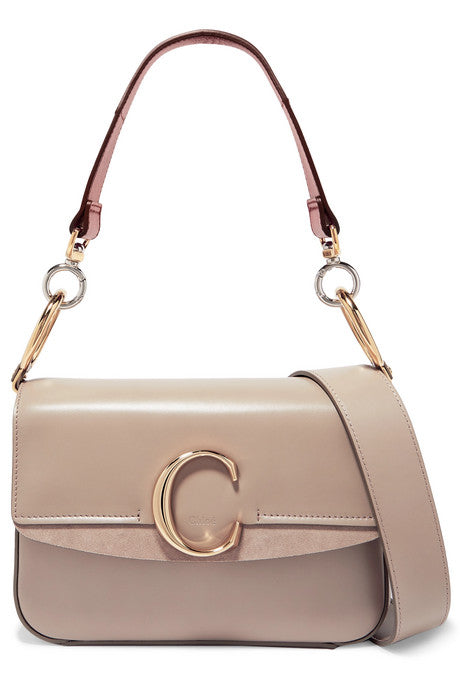 Chloé C small suede-trimmed leather shoulder bag