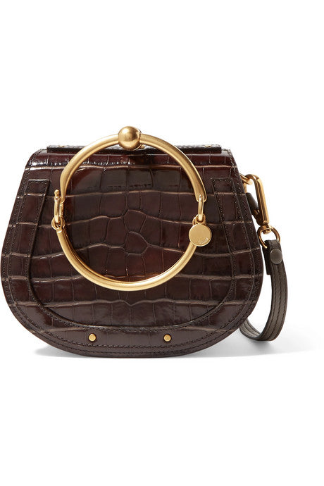 Nile small suede-trimmed croc-effect leather shoulder bag