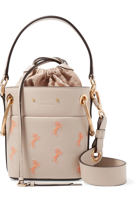 Roy mini embroidered textured-leather bucket bag