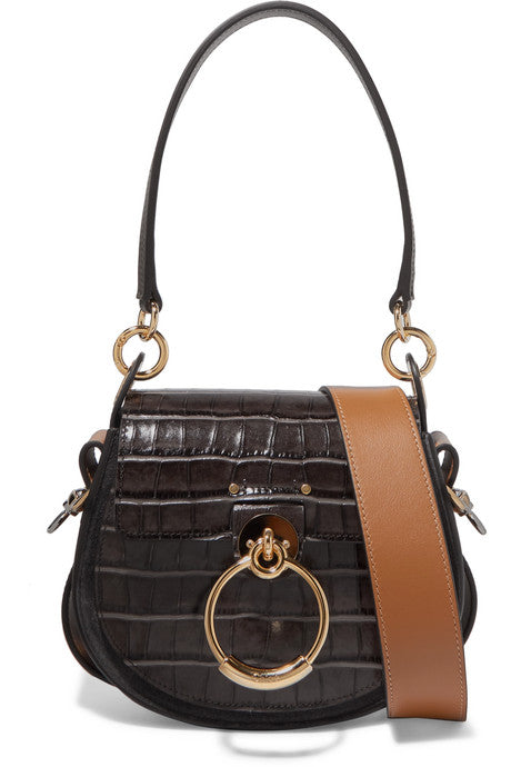 Tess small croc-effect leather and suede shoulder bag