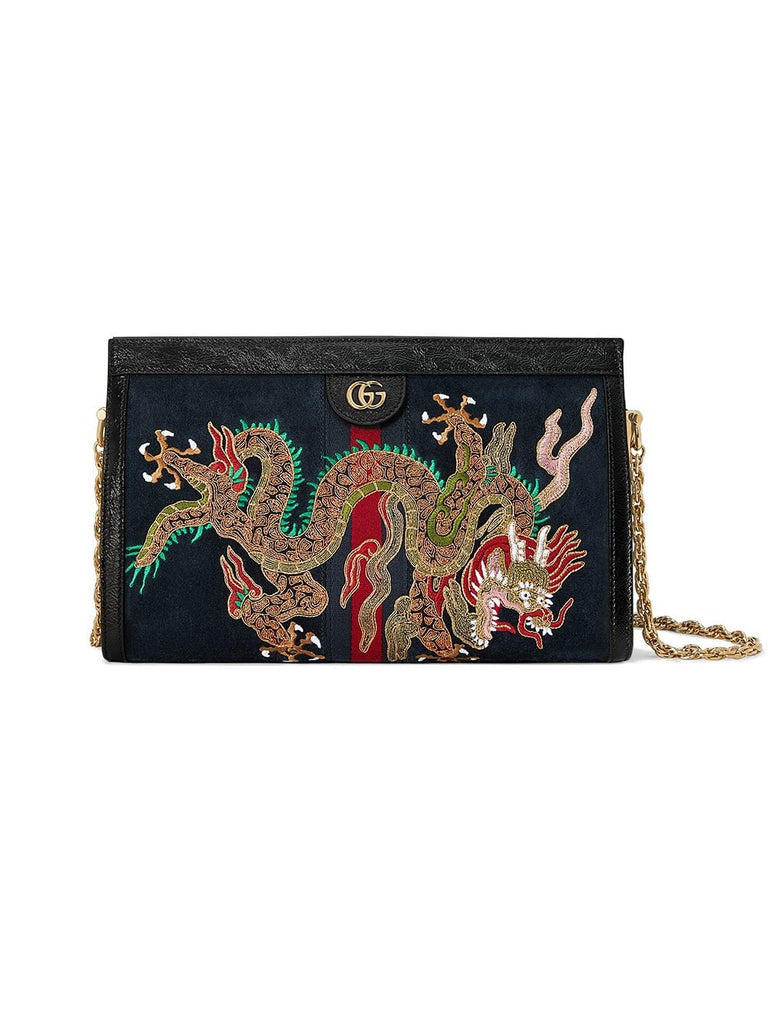 black Ophidia embroidered medium shoulder bag