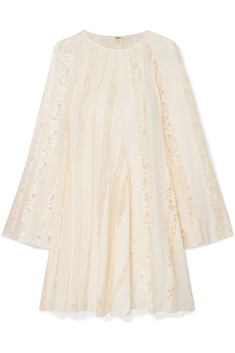 Lace-paneled silk-chiffon mini dress