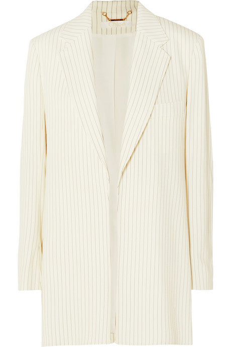 Belted pinstriped woven blazer