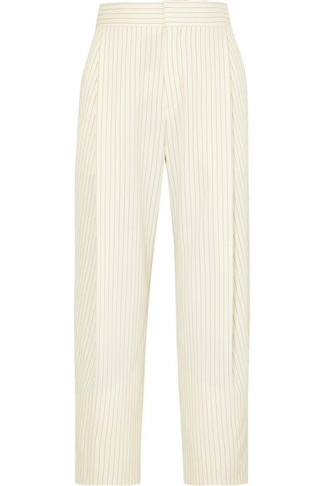 Cropped pinstriped woven tapered pants