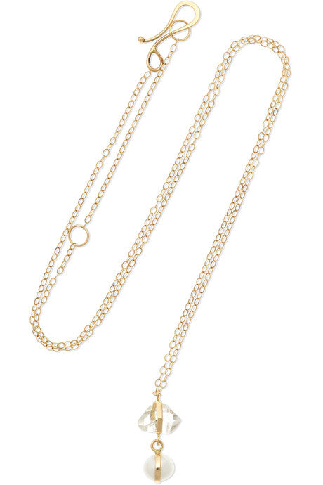 14-karat gold, Herkimer diamond and pearl necklace