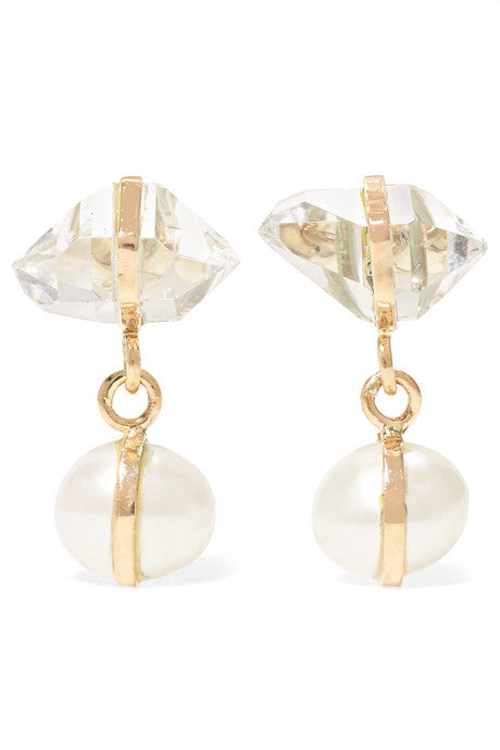 14-karat gold, Herkimer diamond and pearl earrings