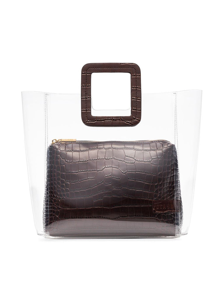 brown shirley leather and PVC tote bag