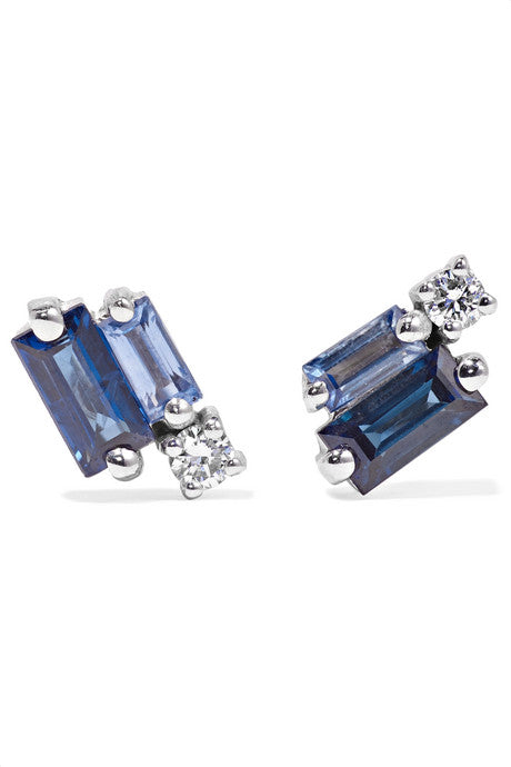 18-karat white gold, sapphire and diamond earrings