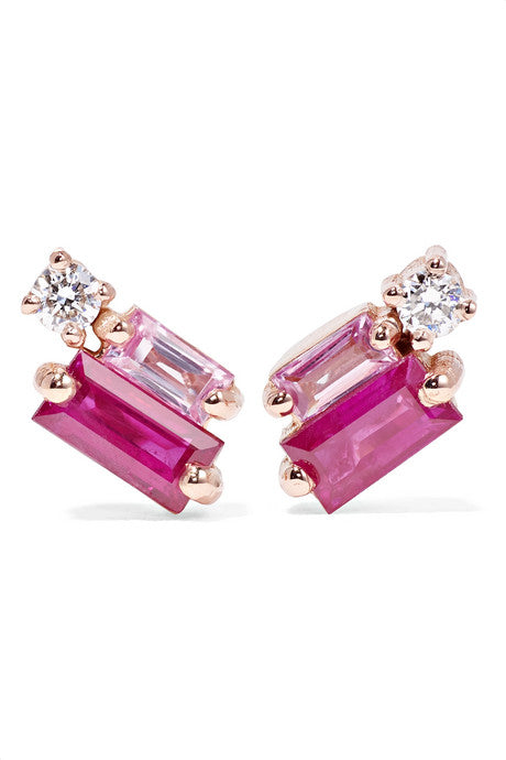 18-karat rose gold, diamond and sapphire earrings