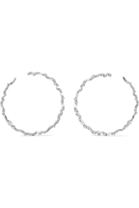 30mm 18-karat white gold diamond hoop earrings