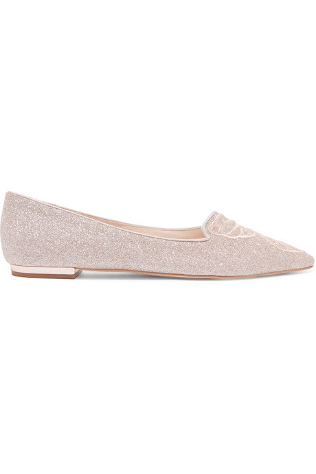 Bibi Butterfly embroidered glittered leather point-toe flats