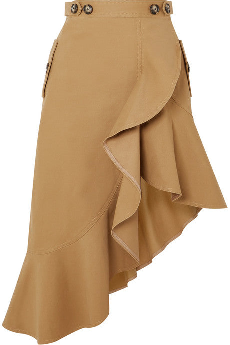 Asymmetric ruffled cotton-canvas skirt