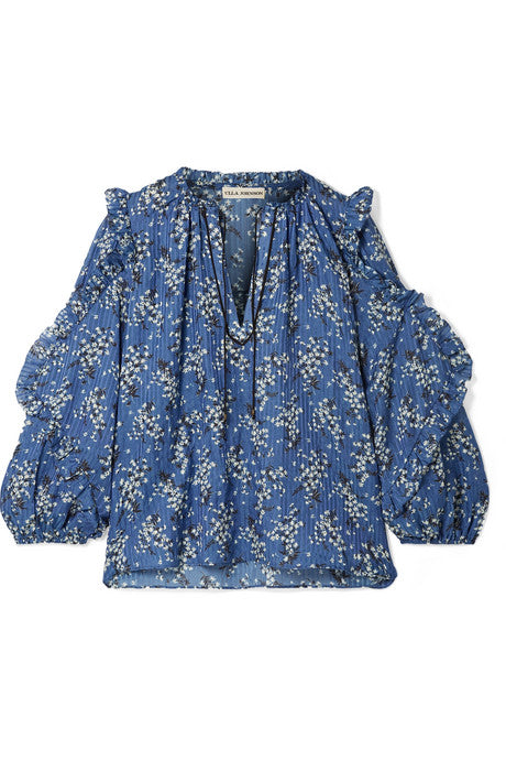 Manet floral-print cotton and silk-blend blouse