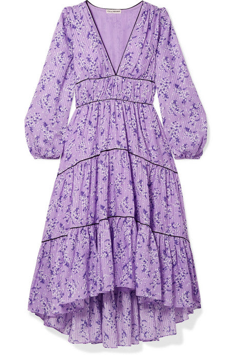 Joan tiered floral-print cotton and silk-blend midi dress