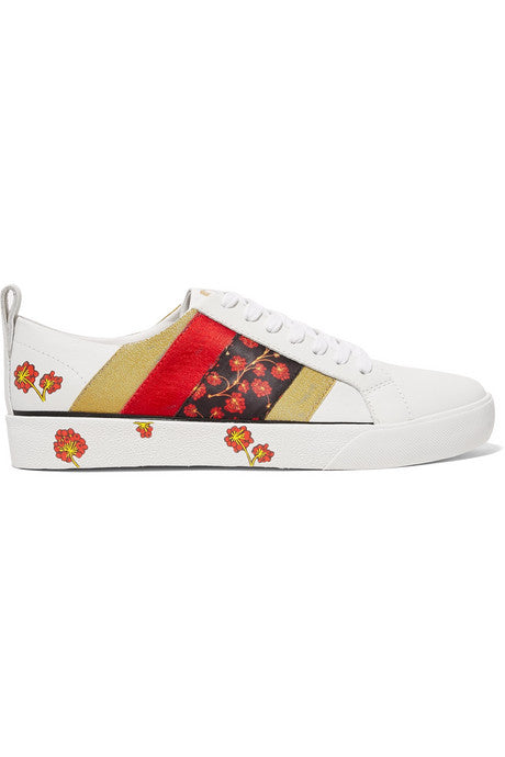 Tess grosgrain-trimmed floral-print leather sneakers