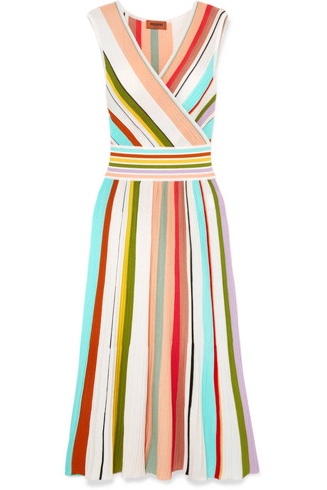 Wrap-effect striped cotton midi dress