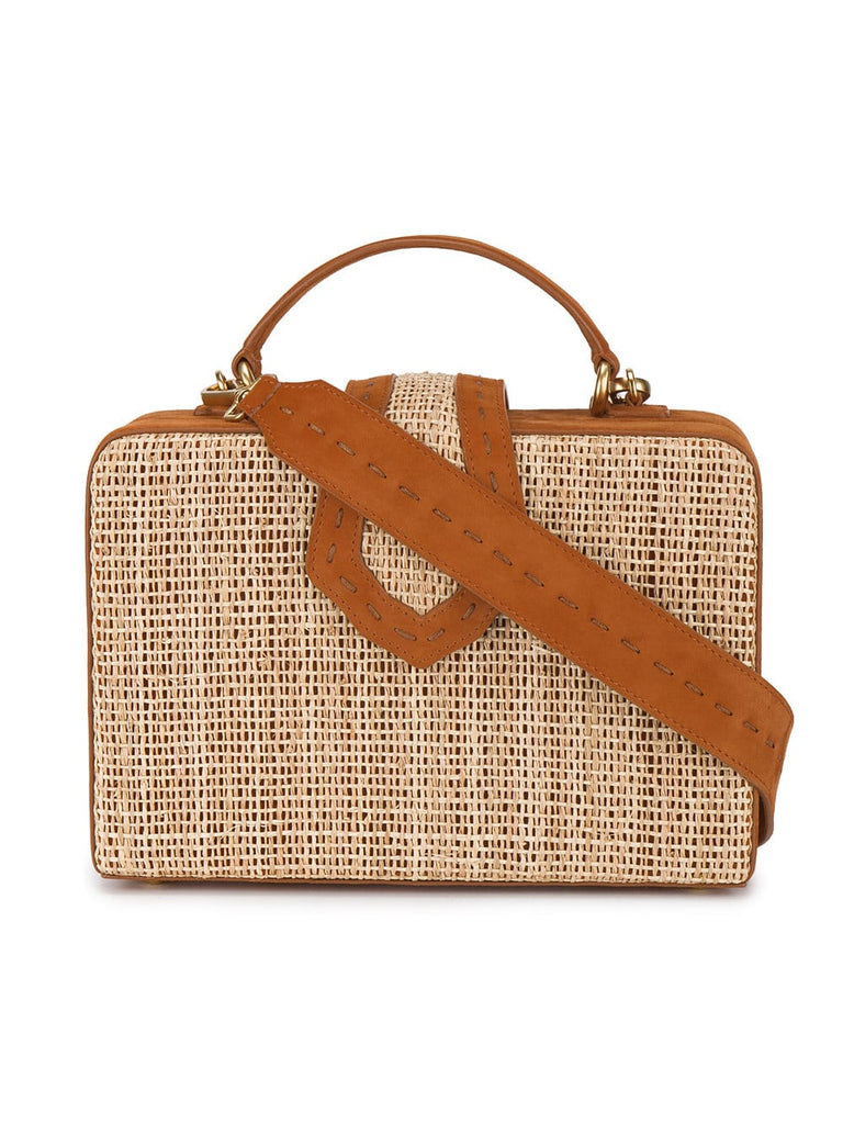 Brown Fey suede rattan box bag