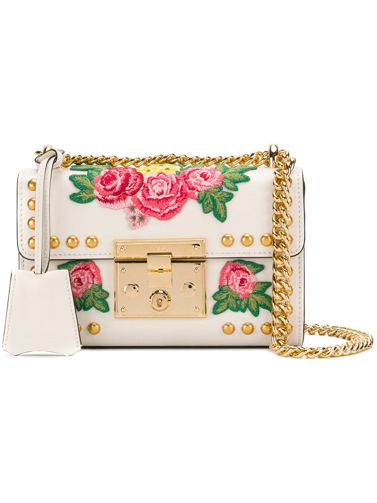 white Embroidered Padlock Small shoulder bag