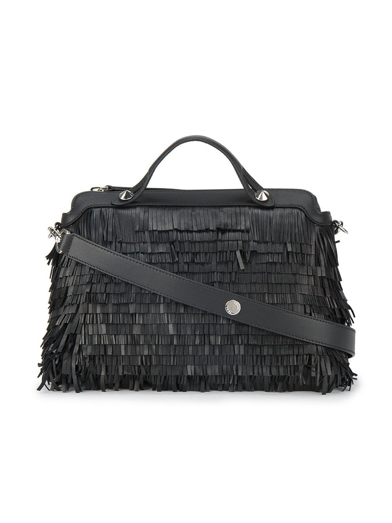 Black By The Way fringed leather Boston bag