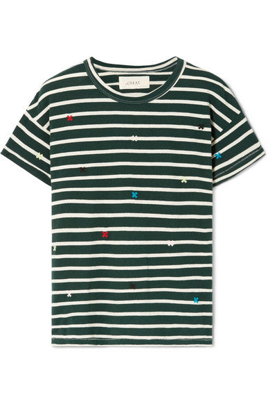 The Boxy Crew embroidered striped cotton-jersey T-shirt