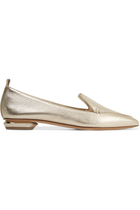 Beya metallic textured-leather point-toe flats