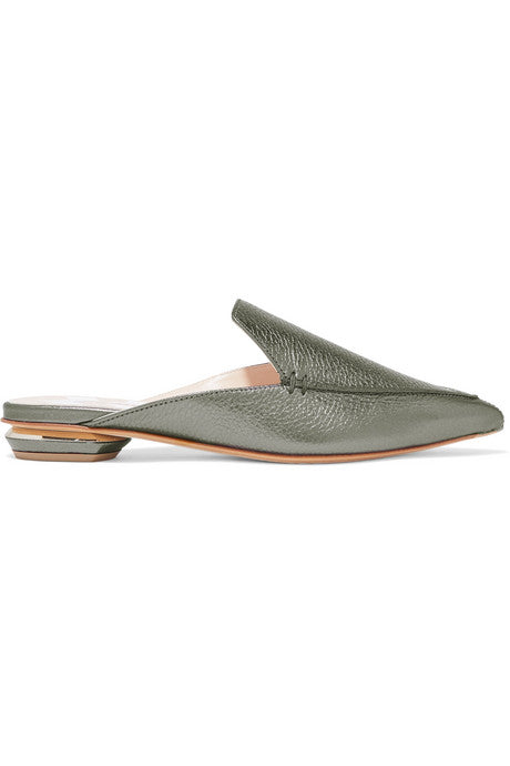 Beya metallic textured-leather slippers