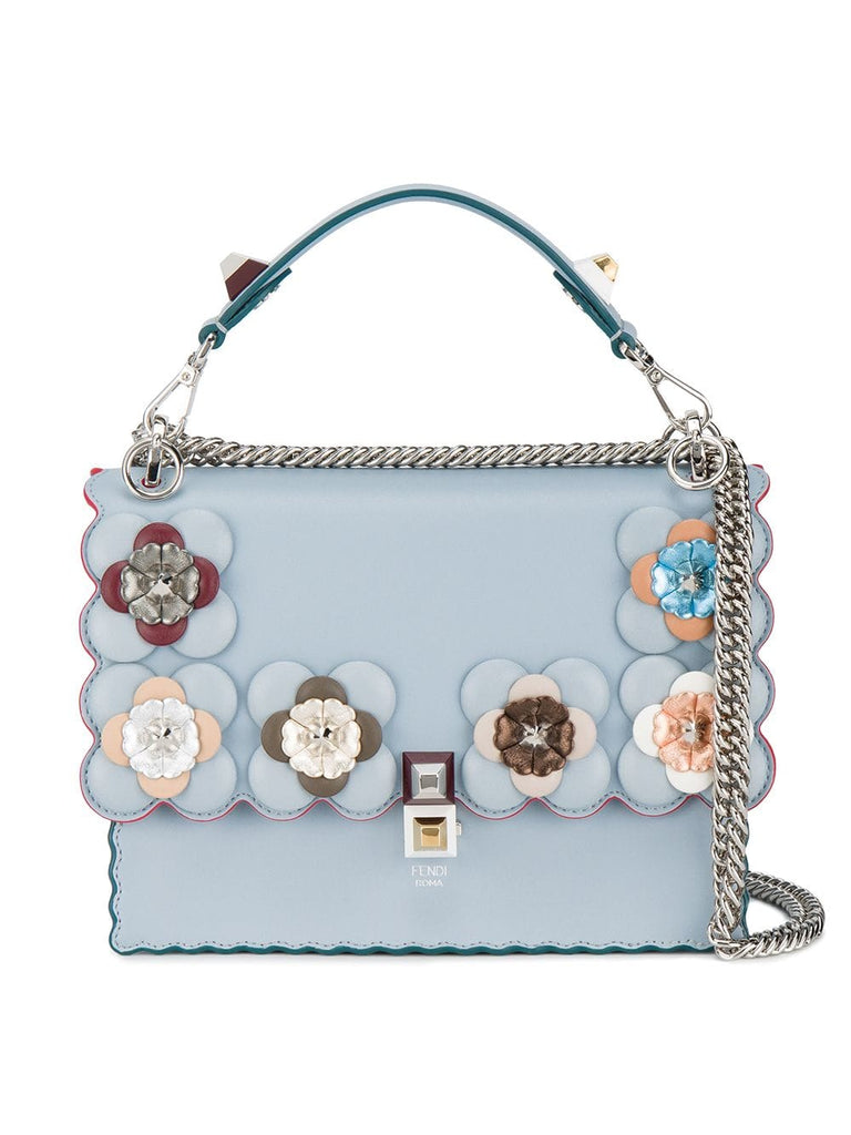 Blue Floral Kan I Leather Shoulder Bag