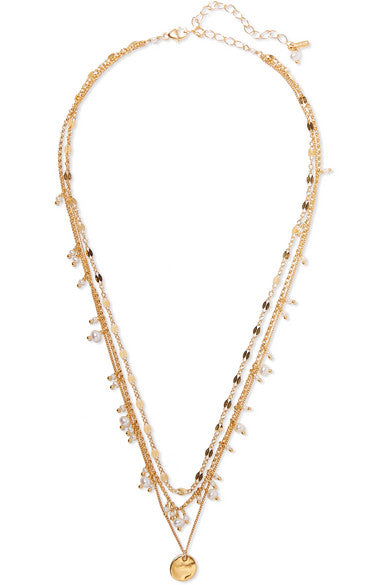 Layered gold-plated pearl necklace