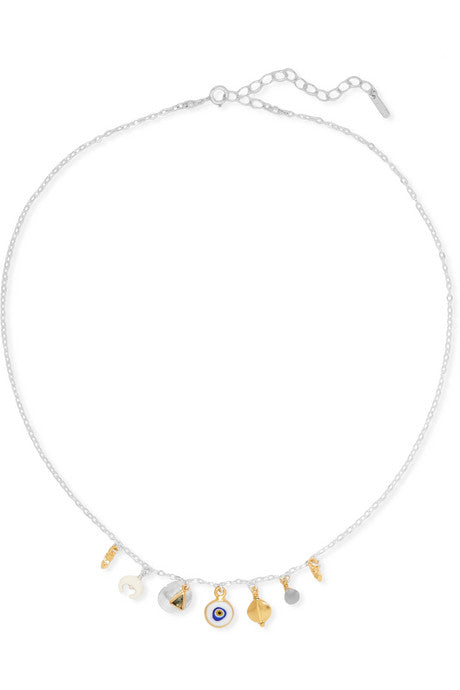 Silver, gold-plated, labradorite and silverite necklace