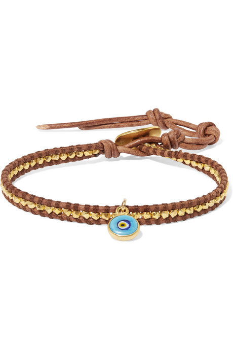 Evil Eye leather, gold-plated and enamel bracelet