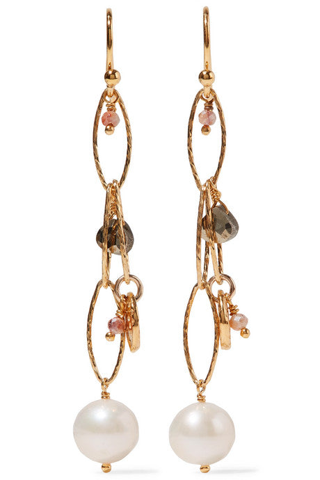 Gold-plated, pyrite and pearl earrings