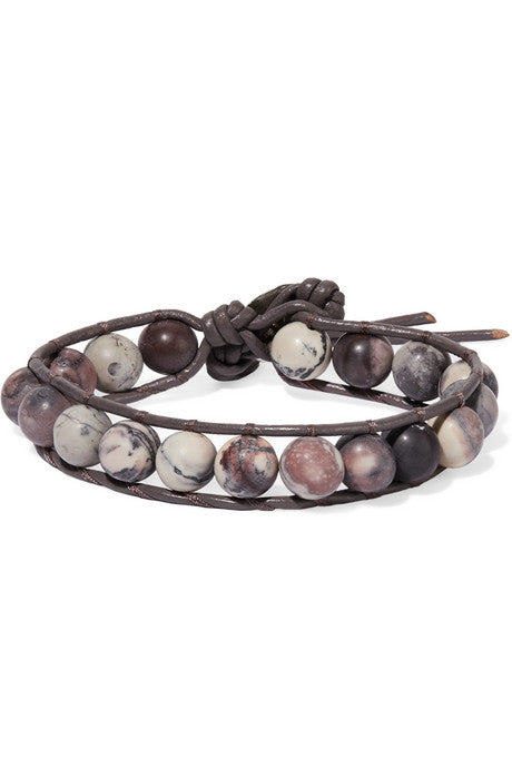 Leather, silver and jasper bracelet