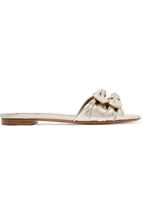 Cleo bow-embellished metallic leather slides