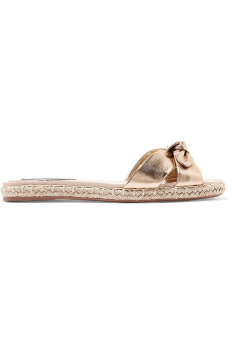 Heli bow-embellished metallic leather espadrille slides