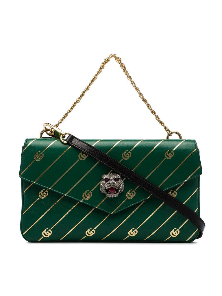 green Thiara logo print double leather cross body bag