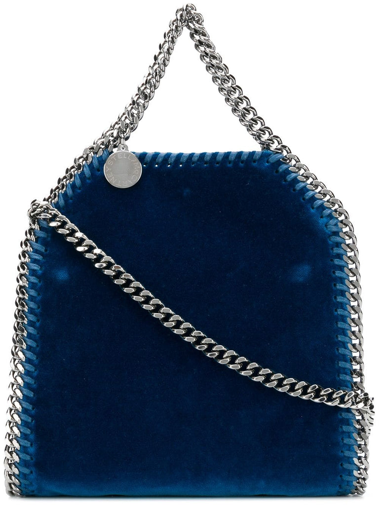 blue falabella mini velvet shoulder bag