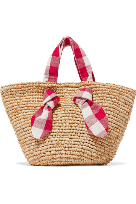 Hazel raffia and gingham canvas tote