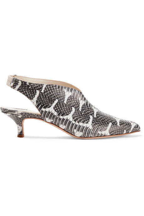 Max snake-effect leather slingback pumps